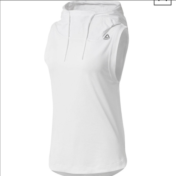 REEBOK WHITE SLEEVELESS MESH HOODIE MEDIUM - Picture 2 of 11